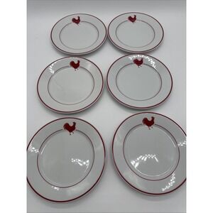 Apilco France Set Of 6 Red Rooster salad Plates Porcelain